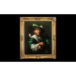 Fine Quality Oil Painting on Canvas of a 17thC Gentleman in a vivid green coat and hat,