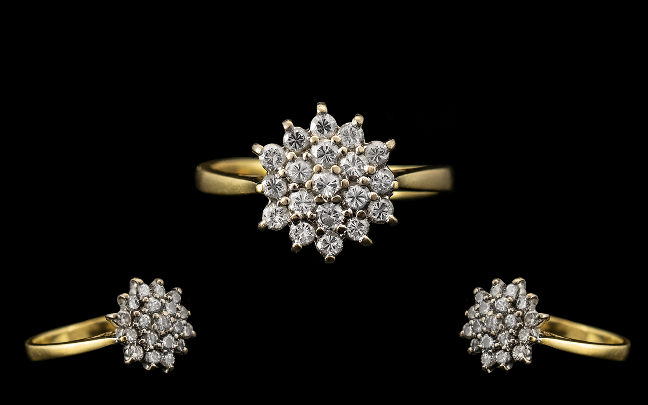 18ct Gold Attractive Starburst Diamond Set Cluster Ring. - Image 2 of 2