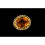 Victorian Gold Brooch set with large Citrine and seed pearls. Test high carat. Wonderful quality and