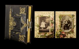 Victorian Period Good Quality Leather Bound Photo Album with hand finished gold highlights to front