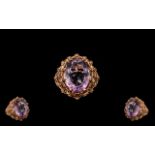 Rose de France Amethyst Solitaire Ring with unusual openwork mount;