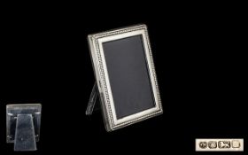 Silver Photo Frame fully hallmarked silver. Beaded decoration, good condition throughout.