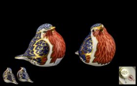 Royal Crown Derby Hand Painted Paperweights, two 'Robin', one with gold stopper,