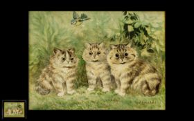 Louis Wain 1860-1939 Wonderful Watercolour of Three Curious Playful Kittens,