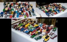 Large Collection of Die Cast Model Cars, Buses and Trucks, made by Matchbox, Days Gone, Lledo, etc.