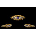 Antique Period Attractive 18ct Gold Five Stone Diamond and Sapphire Set Ring of excellent design