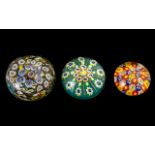 Millefiori Paper Weights ( 3 ) In Total. 1 Has Chips, Please See Image. Largest Is 3 Inches In