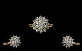9ct Gold Ladies Gemstone Dress Ring. Flower head design, ring size O.