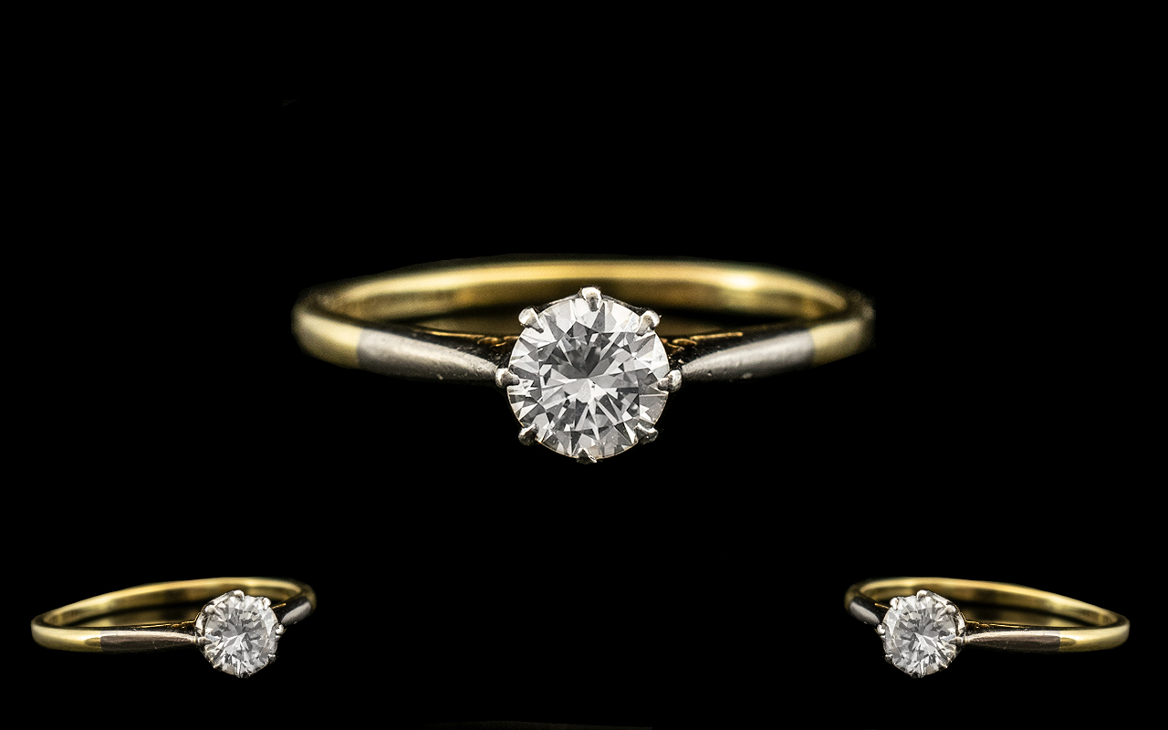 18ct Gold and Platinum High Quality Single Stone Diamond Set Ring,