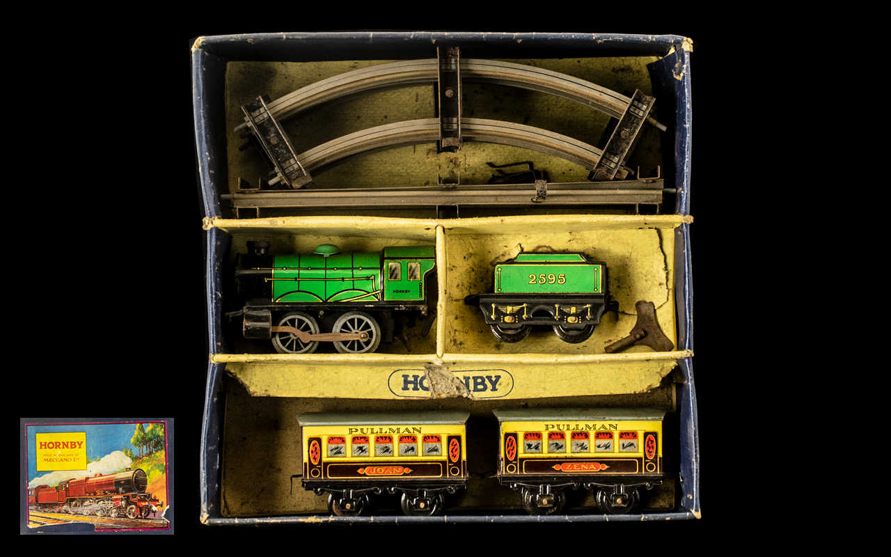 Hornby Tinplate Clockwork Train Set (Boxed), c1930s, comprises locomotive, tender,