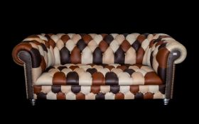 Fine Quality Full Hide ( 3 ) Seater Chesterfield Patchwork Sofa Buttoned Back Seats and Arms,