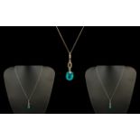 Swiss Blue Zircon Sterling Silver Pendant on Chain.