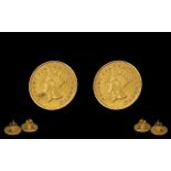 United States Pair of 22ct Gold Indian Head One Dollar Coins dated 1862 made into a pair of earrings