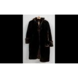 Clarenmure of London Faux Fur Full Length Brown Coat. shawl collar, roll back cuffs, hook and eye