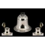 Edwardian Period Striking Novelty Sterling Silver Capstan Inkwell in the form of a large bell,