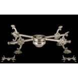 Unusual Antique Silver Plated Adjustable Travelling Entree Dish Stand with spirit burner;