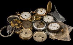 Bag of Miscellaneous Spare Parts and Broken Cases for English Pocket Watches;