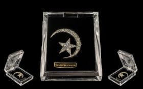 Swarovski Crystal Crescent Shaped Star Brooch in original lucite box