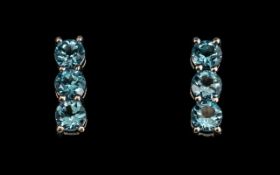 Swiss Blue Topaz Sterling Silver Vintage Earrings.