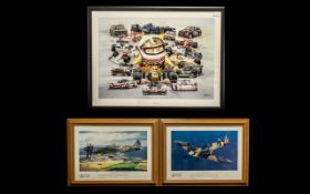 Motor Racing Print & Two Spitfire Prints, comprising a Limited Edition Motor Racing Print,