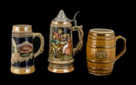 Collection of Two Musical Austrian Tankards comprising large musical tankard measures 9.