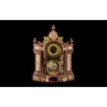 Large Edwardian Pottery Mantle Clock with printed panels of the Three Graces to centre.