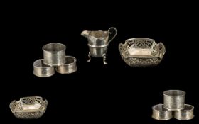 Miscellaneous Lot of Silver Items comprising three silver napkin rings, pair of bon-bon dishes,