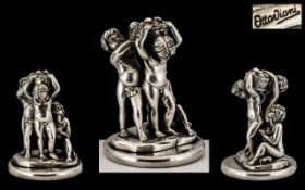 Ottaviani Signed Sterling Silver Historical Figure Group,