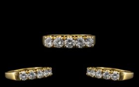 Ladies 18ct Gold Superb and Attractive 5 Stone Diamond Set Ring - marked 750. The modern round