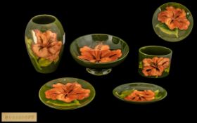 Moorcroft Pottery Five Contemporary 'Hibiscus' Pattern Items,