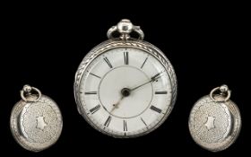 Victorian Period Gents Small or Ladies Sterling Silver Decorative Cased Keywind Fob Watch with