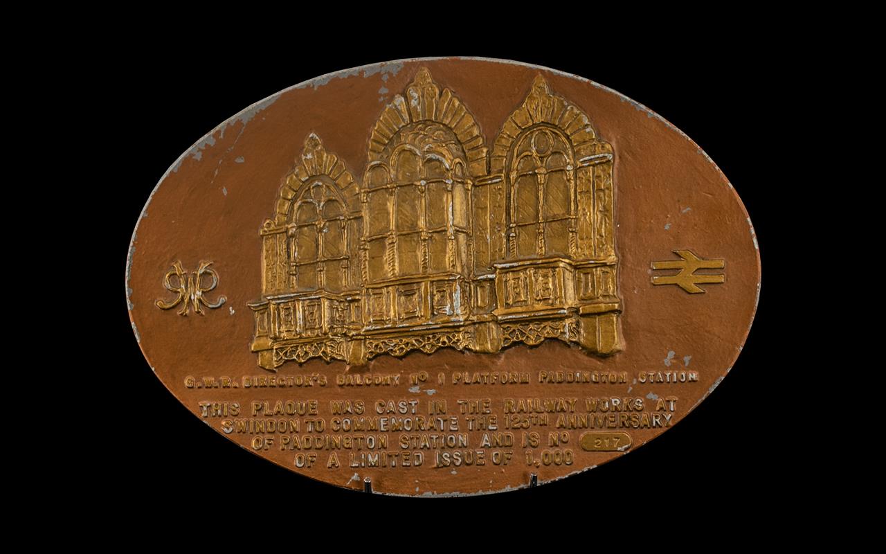 Railway Interest: Cast Alloy Plaque ' GWR Director's Balcony No.1 Platform Paddington Station',