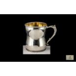 American 19th Century Small Sterling Silver Cup of Waisted Form with beaded border and gilt