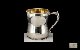 American 19th Century Small Sterling Silver Cup of Waisted Form with beaded border and gilt