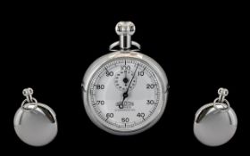 Stadion Swiss Made Super Shock Protected Chrome Case Open Faced Pocket Stop Watch. All aspects of