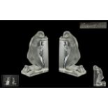 Lalique Paris Superb Quality Large Pair of Impressed Art Glass Figural Bookends in the form of two