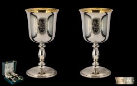 Preston Guild 1972 Sterling Silver Pair of Goblets with gilt interiors.