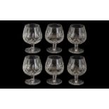 Waterford Crystal Set Of Six Cut Glass Brandy Glasses, Etched Mark To Base.