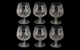 Waterford Crystal Set Of Six Cut Glass Brandy Glasses, Etched Mark To Base.