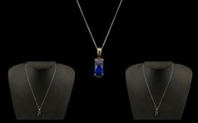 Navy Blue Zircon Gemstone Silver Pendant and Chain.