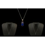 Navy Blue Zircon Gemstone Silver Pendant and Chain.