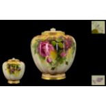 Royal Worcester Hand Painted and Large and Impressive Lidded Jar with Fluted Panels,