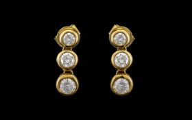 18ct Gold Ladies Pair of Fine Diamond Set Drop Earrings of Pleasing & Attractive Design. Marked