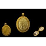 Italian Mid 19th Century Etruscan Revival 18ct Gold Double Locket / Pendant of Oval Form, Helenistic