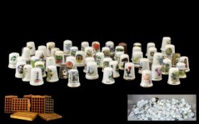 Large Collection of Thimbles complete with wood display cabinets and wall shelves.