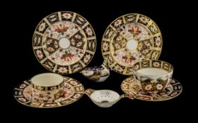 Eight Pieces of Royal Crown Derby 'Strawberry with Cigar Pattern Border' comprising three side