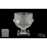 Lalique Superb Quality Moulded Crystal 'Elizabeth' Vase, sitting on a square shaped base,
