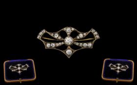 Antique Period Attractive and Top Quality Diamond Set Ladies Brooch of Pleasing Form / Design the