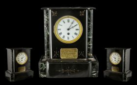 French 19thC Black Marble Good Quality 8 Day Striking Mantle Clock of good quality and in working
