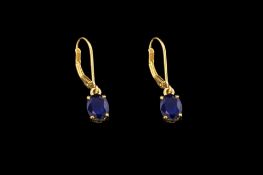 Ladies Attractive Pair of Sapphire Set 9ct Gold Earrings,